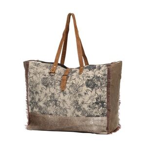 Floral Canvas and Leather Tote Bag